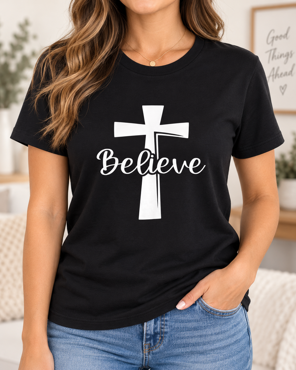 Believe Cross Christian Faith Tee