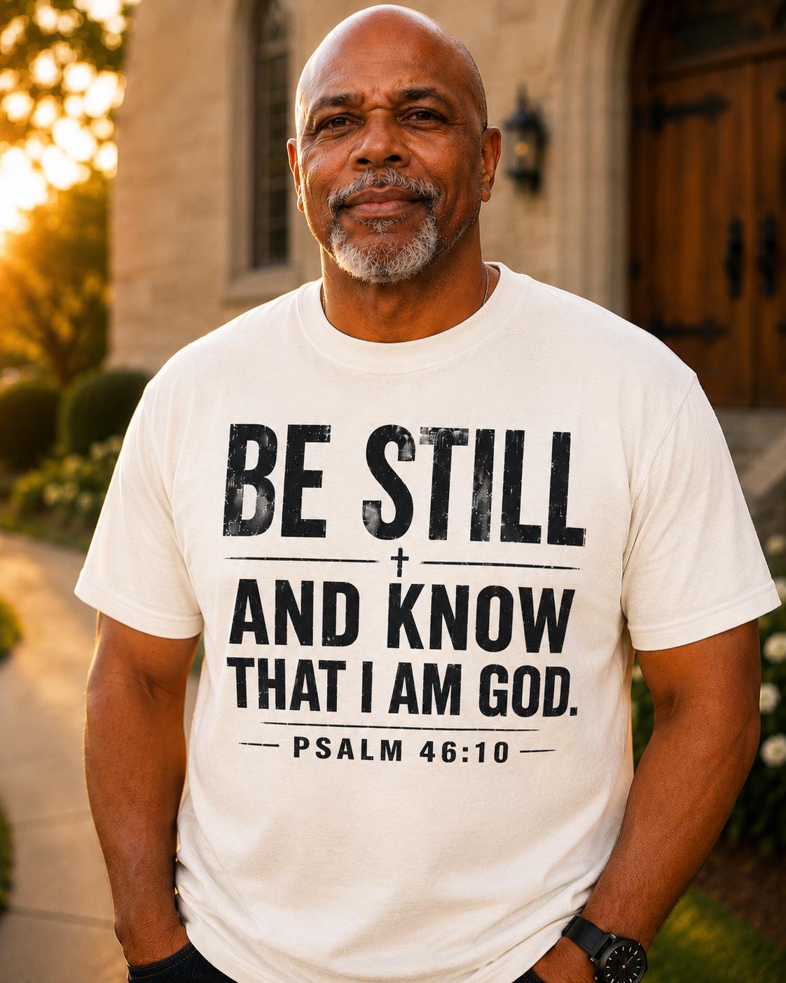 Men's Be Still Psalm 46:10 Christian Bible Verse T-Shirt